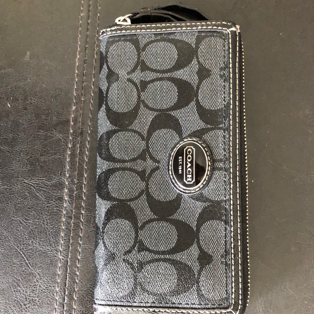 Coach black wallet/ with silver & black hardware
